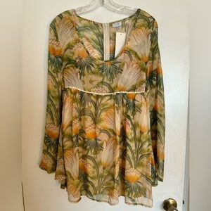 *NWT* long-sleeve sheer babydoll mini dress size medium